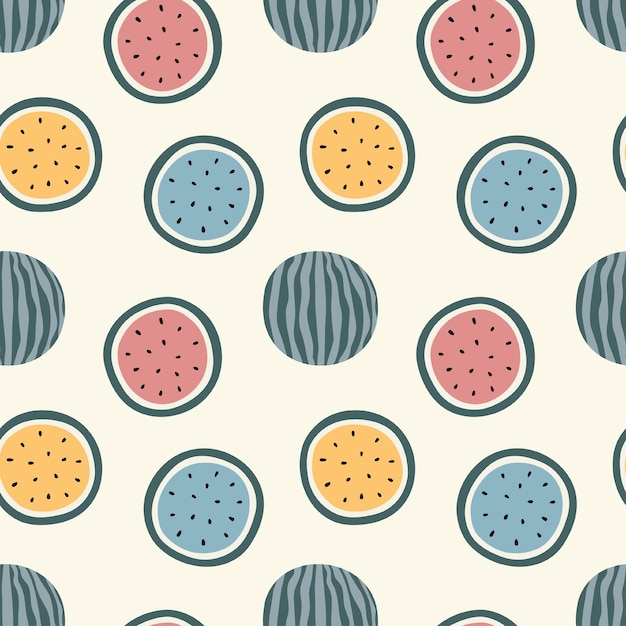 Vector watermelon fruit seamless pattern Vintage style Tropical fruit summer background