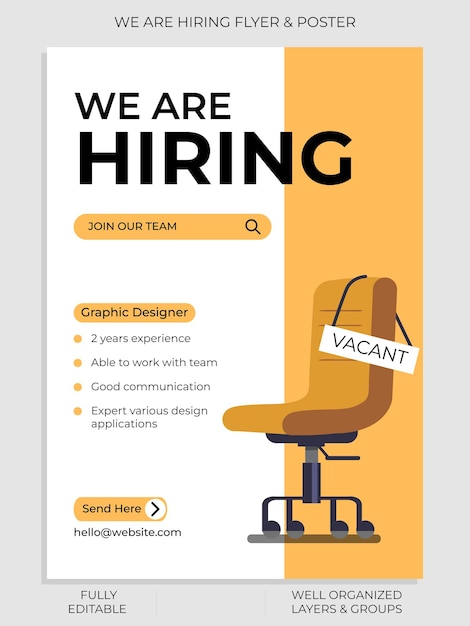 Vector vector we are hiring and customizable job recruitment poster and flyer template