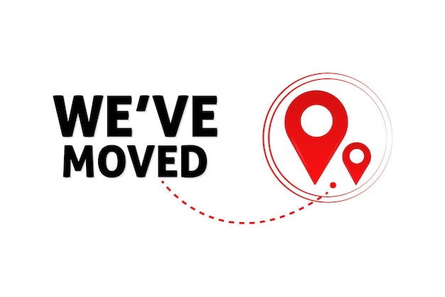 Vector we have moved red badge vector sign vector illustration pin logo