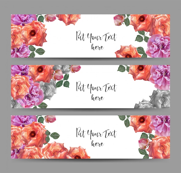 Vector web banners with roses and poppy flower