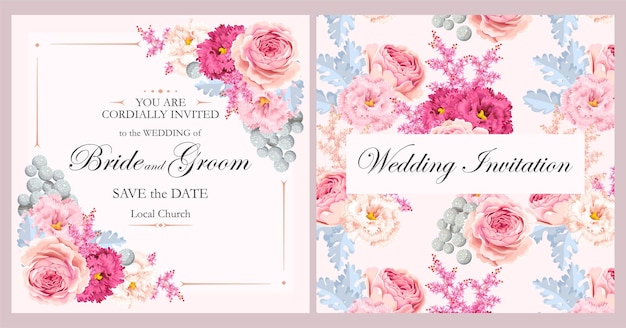 Vector wedding invitation with vintage flowers