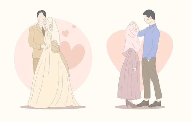 vector wedding muslim couple characters