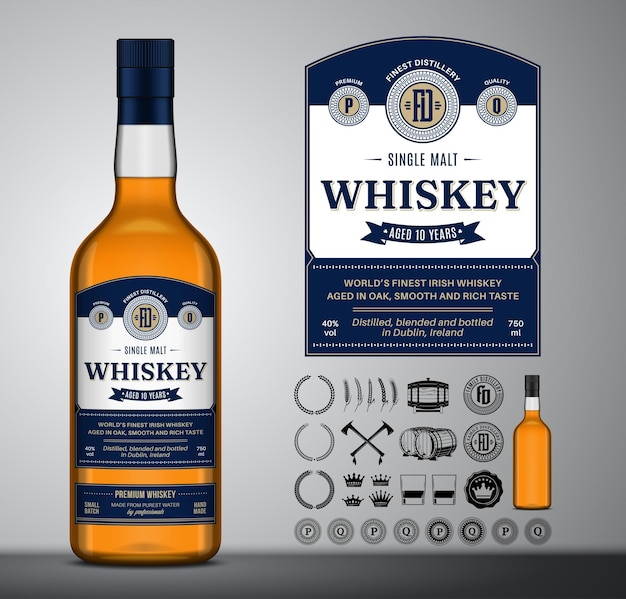 Vector vector whiskey label glass bottle mockup whiskey icons badges insignia