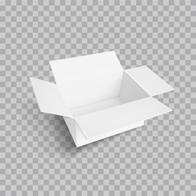 Vector white 3D box isolated on light transparent background realistic 3D object container box