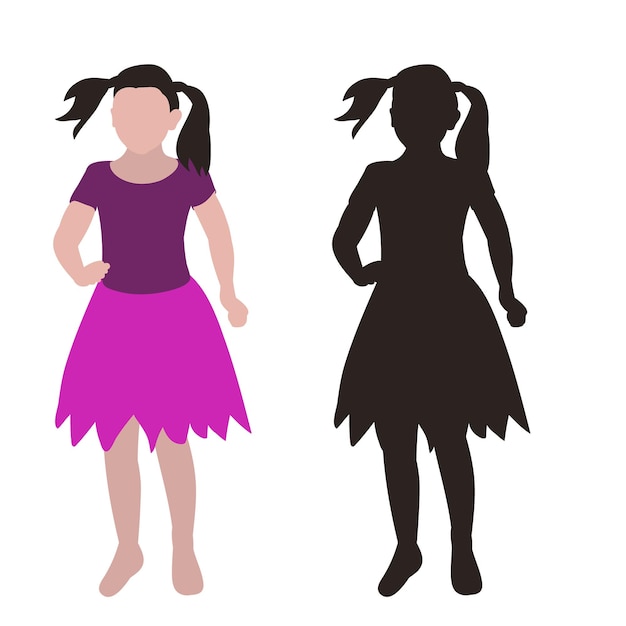 Vector on a white background black silhouette of a dancing little girl