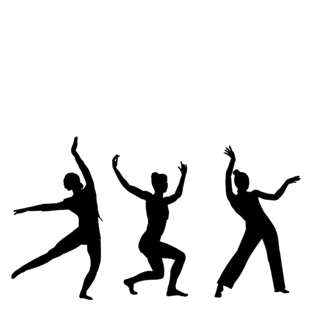 Vector on a white background black silhouette of a girl dancing set