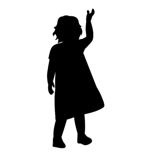 Vector on a white background black silhouette of a little girl in a dress