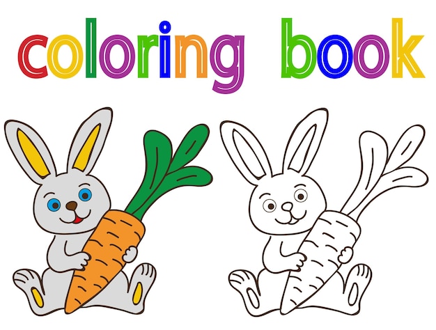 Vector on white background book coloring hare with carrot