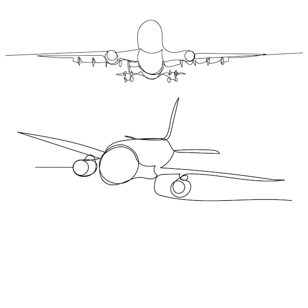 Vector on a white background continuous line drawing airplane