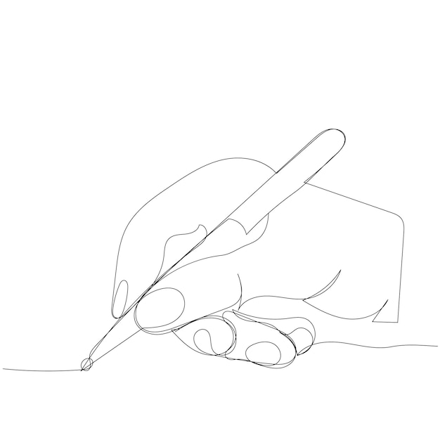 Vector on a white background a continuous line drawing of a hand with a pen