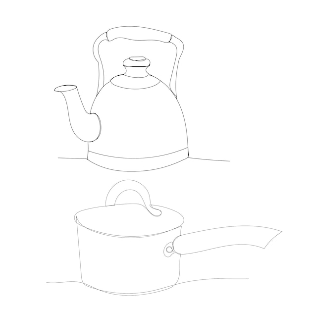 Vector on a white background kettle continuous line drawing