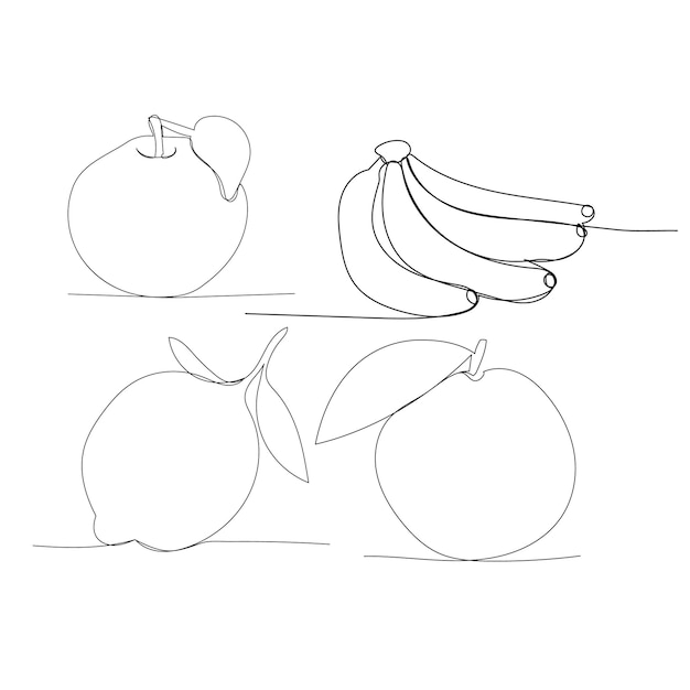 Vector on a white background oneline drawing of fruits