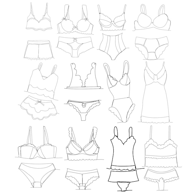 Vector on a white background oneline drawing of a set of lingerie