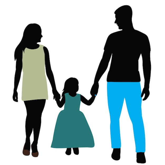 Vector on a white background silhouette in colored clothes family