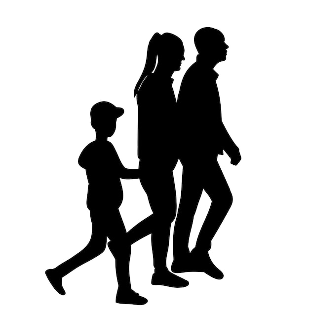 Vector on a white background silhouettes of people with children who go