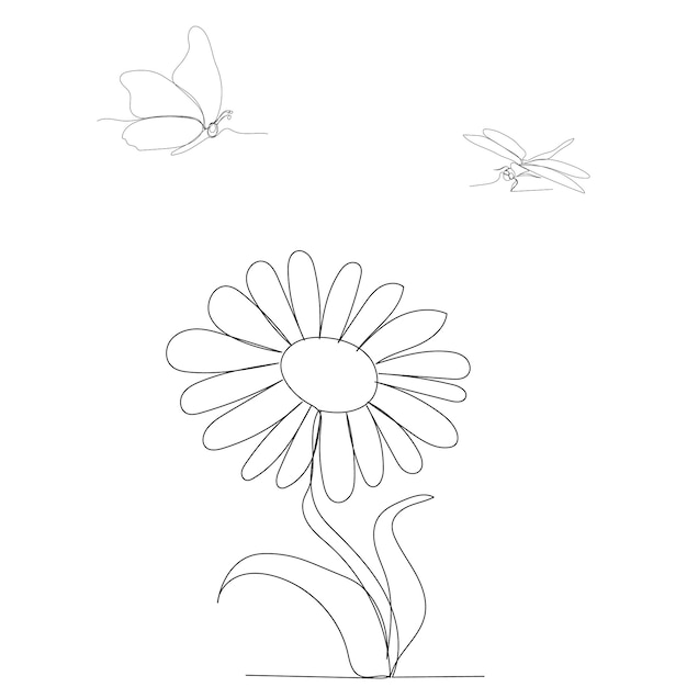 Vector white background single line drawing of a flower