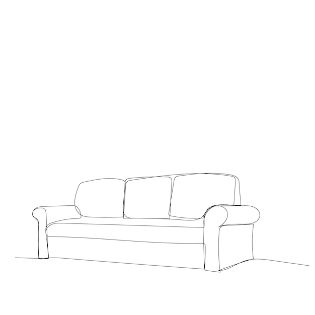 Vector white background single line drawing of a sofa