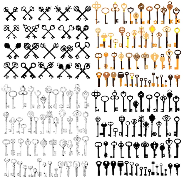 Vector vector on white background vintage key set collection