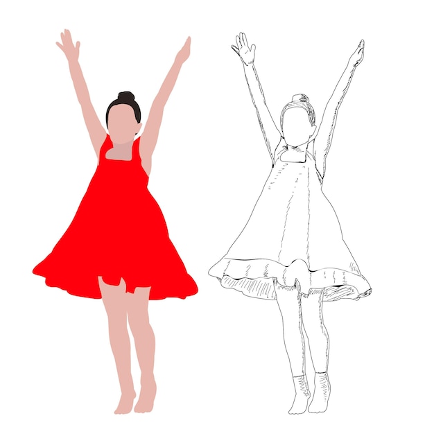 Vector on a white background without face dancing little girl