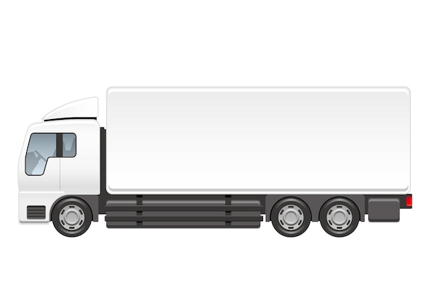 Vector White Heavy Truck Side View Illustration Isolated On A White Background