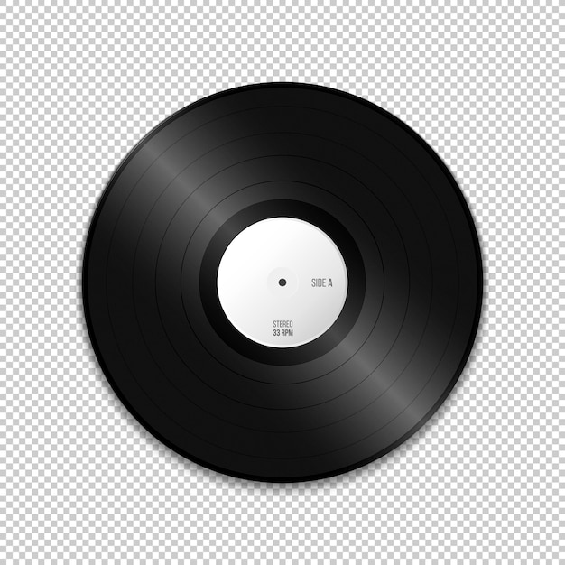 Vector white paper label LP vinyl record blank mock up realistic illustration with shadow template design isolated on transparent background