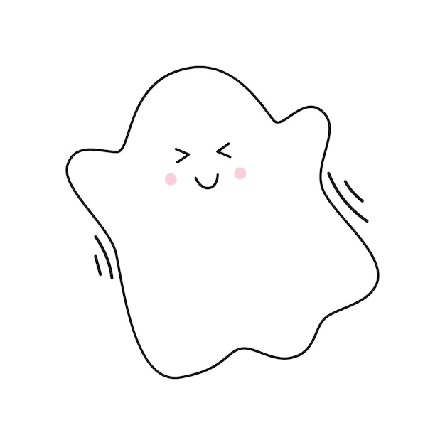 Vector with cute smiling ghost Happy flying spirit in flat design Funny outline phantom on white background Doodle ghost Halloween