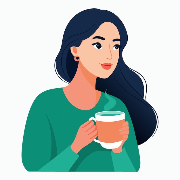 vector a woman drinking a one cup of coffee