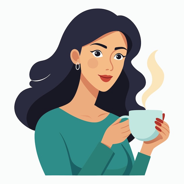 Vector vector a woman drinking a one cup of coffee