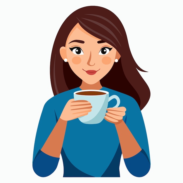 vector a woman drinking a one cup of coffee