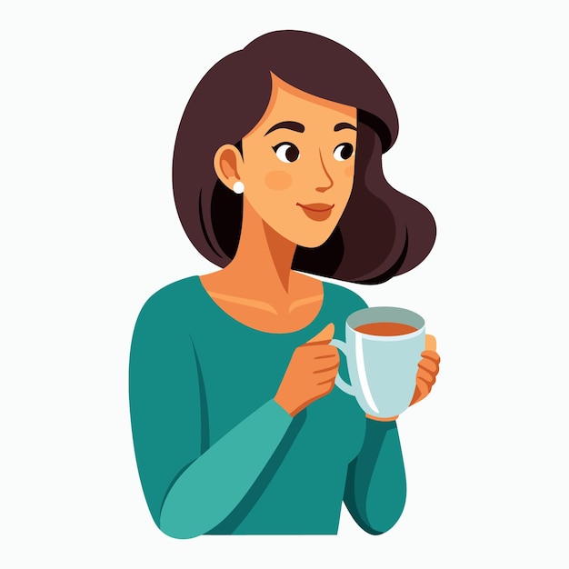 vector a woman drinking a one cup of coffee