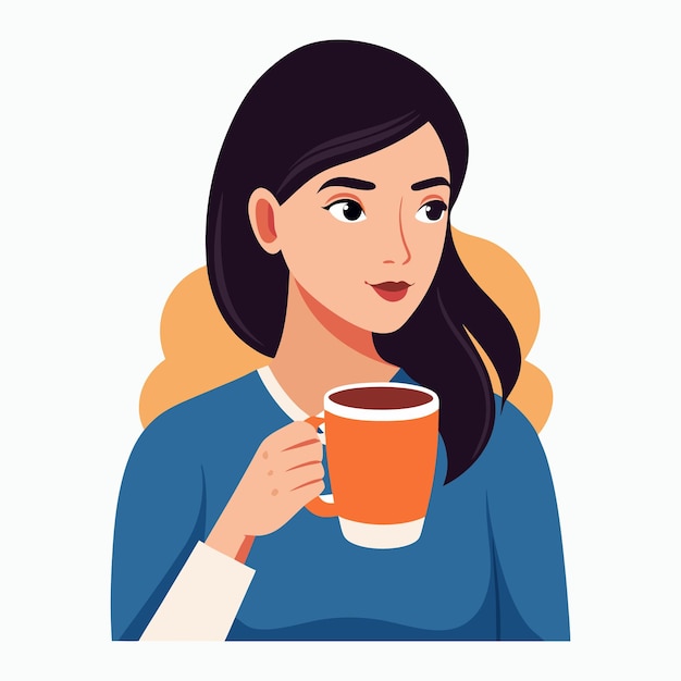 vector a woman drinking a one cup of coffee