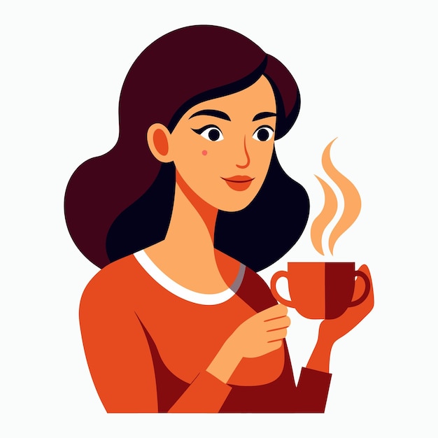 Vector vector a woman drinking a one cup of coffee