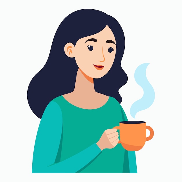 vector a woman drinking a one cup of coffee