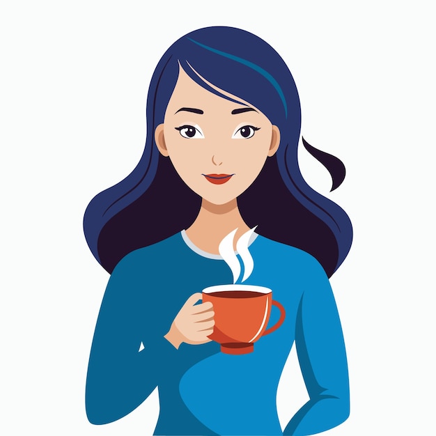 vector a woman drinking a one cup of coffee