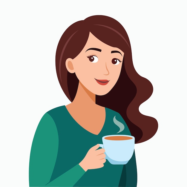 vector a woman drinking a one cup of coffee