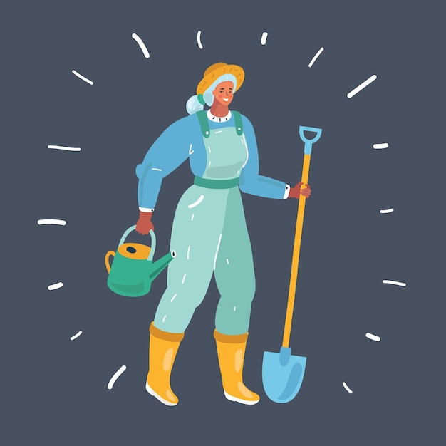 Vector Woman farmer working on dark