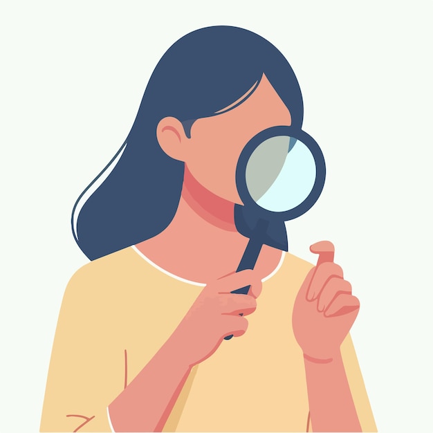 Vector vector woman looking something with magnifying glass