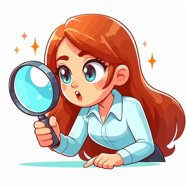 Vector woman looking for something with a magnifying glass