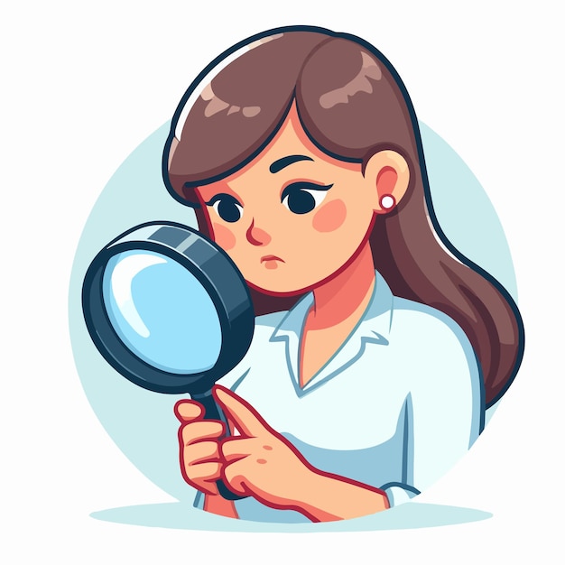 Vector woman looking for something with a magnifying glass