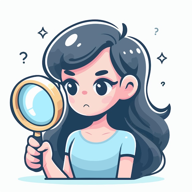 Vector woman looking for something with a magnifying glass