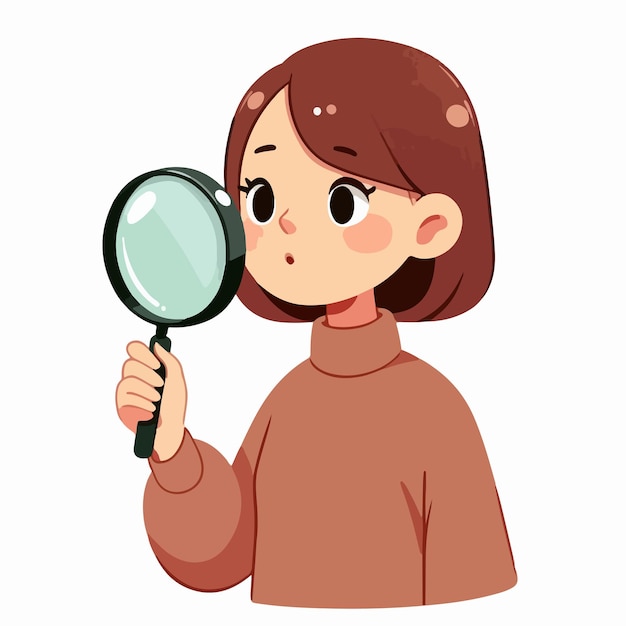 Vector woman looking for something with a magnifying glass