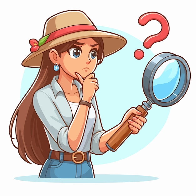 Vector woman looking for something with a magnifying glass