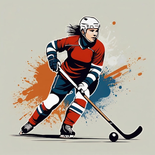 Vector a woman playing hockey ball