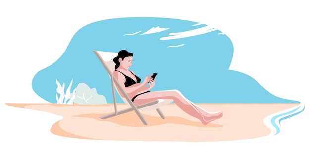 vector woman relaxing on the beach