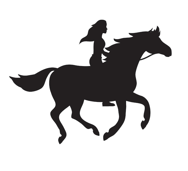 Vector woman riding horse silhouette isolated on white background