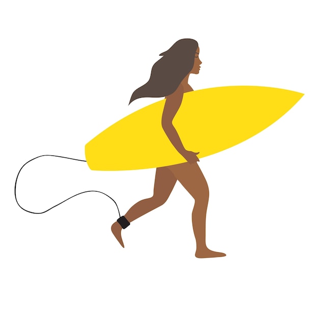 Vector woman running with surf board