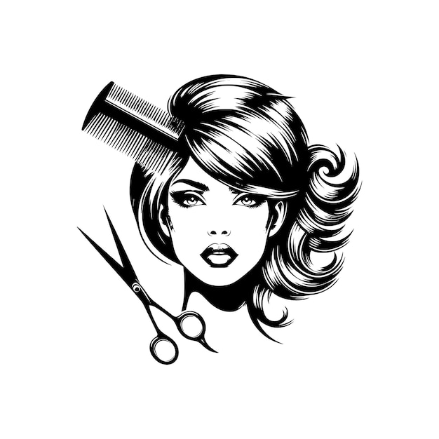 Vector vector a woman with a hairdressers hair and a brush and scissors on her head 1 recovered