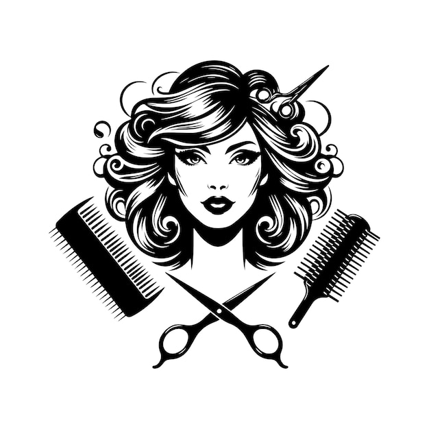 Vector vector a woman with a hairdressers hair and a brush and scissors on her head 1