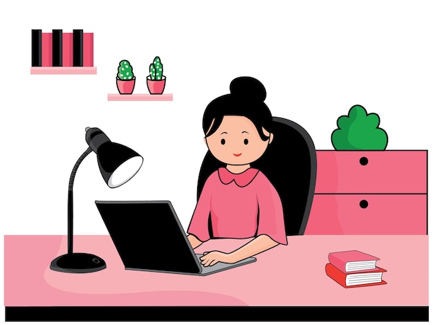 Vector woman working from home illustration concept