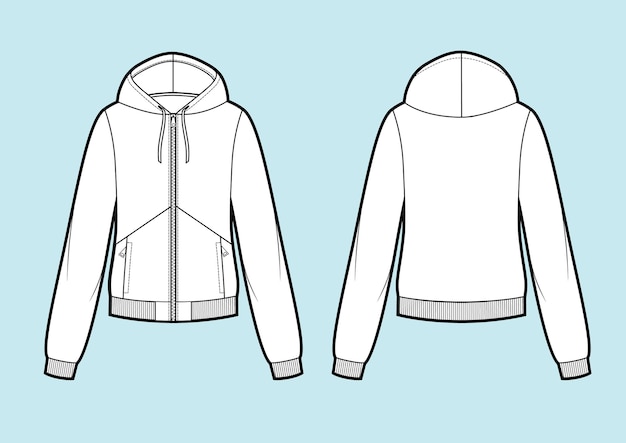 Vector vector. women's hooded sweatshirt with zipper (back, front and side view). template